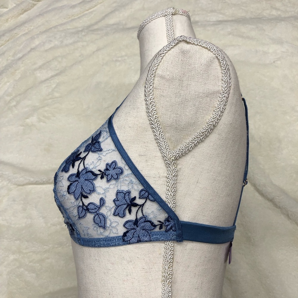NWT fenty savage blue lace bralette sheer embroidered mesh floral embroidery - Picture 3 of 10